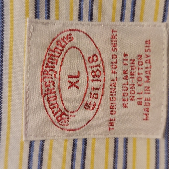Brooks Brothers xl men's dress shirt blue yellow and white stripe - Picture 3 of 3